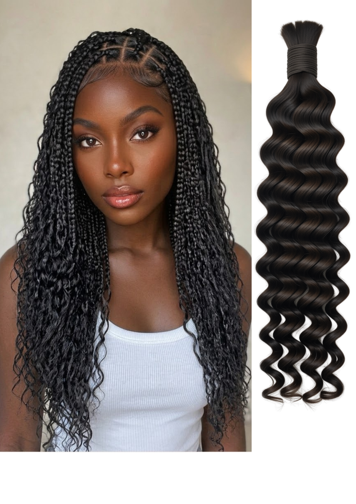20 inch, Premium Deep Wave, 100% Human Braiding Hair (100g)